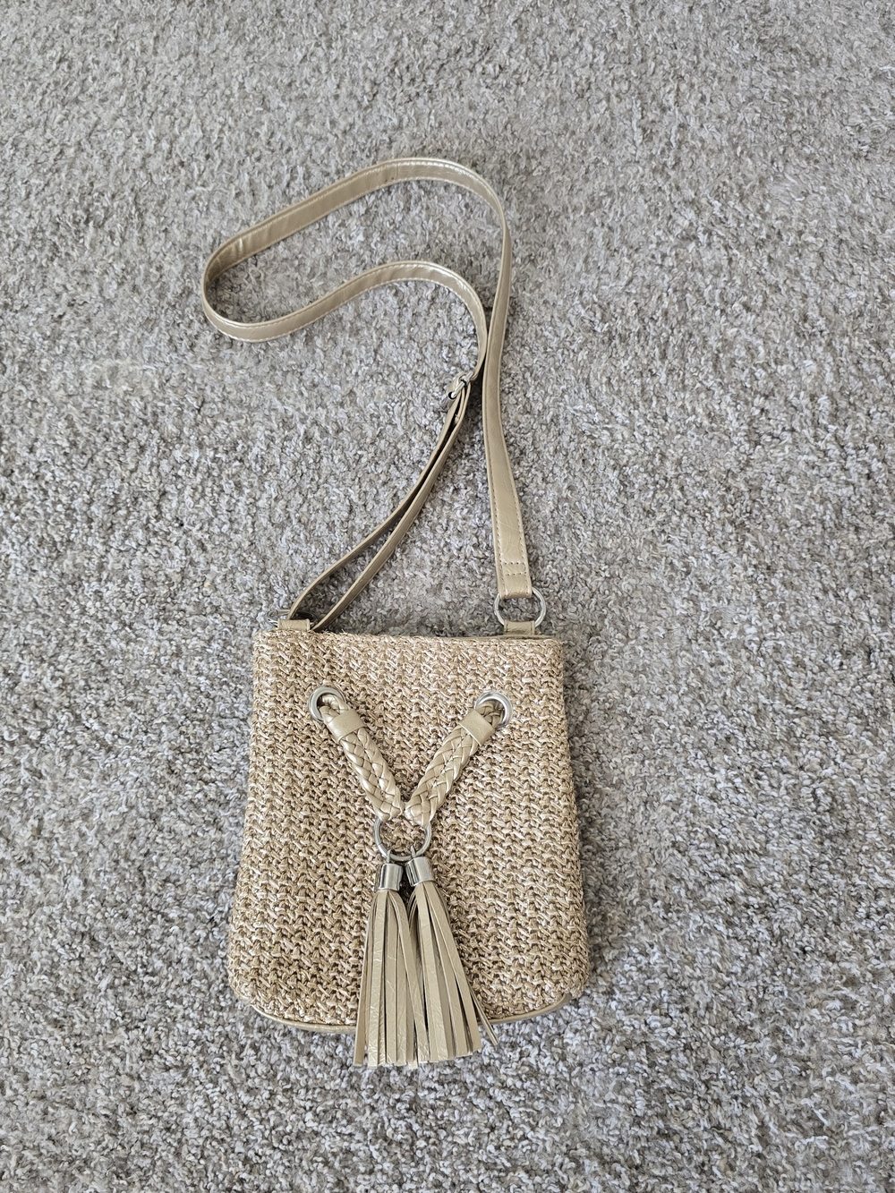 BUENO Tassel Crossbody Bag in Beige Like New